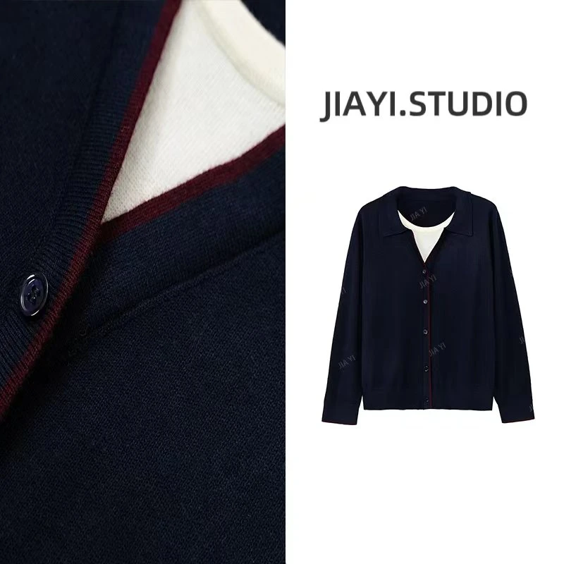 珈艺大码品牌订单款假两件套头羊毛衫时尚显瘦百搭LS5126