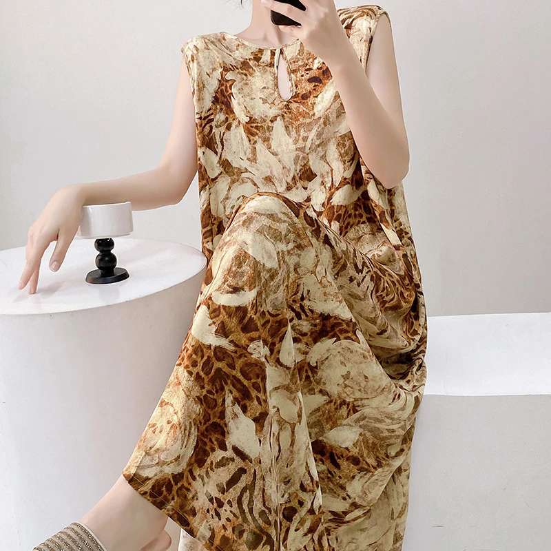 前后双穿睡裙绵绸连衣裙复古新中式国风夏季新款印花无袖家居睡衣