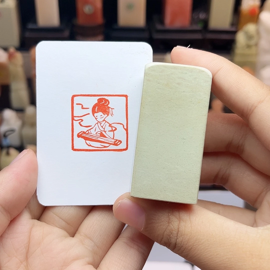 寿山石印石弹琴女孩2.5 手工篆刻