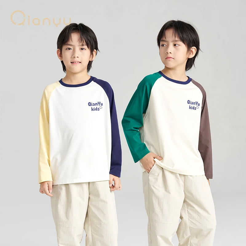 Qianyu/千与男童春秋时尚撞色圆领长袖T恤儿童中大童Q32510606