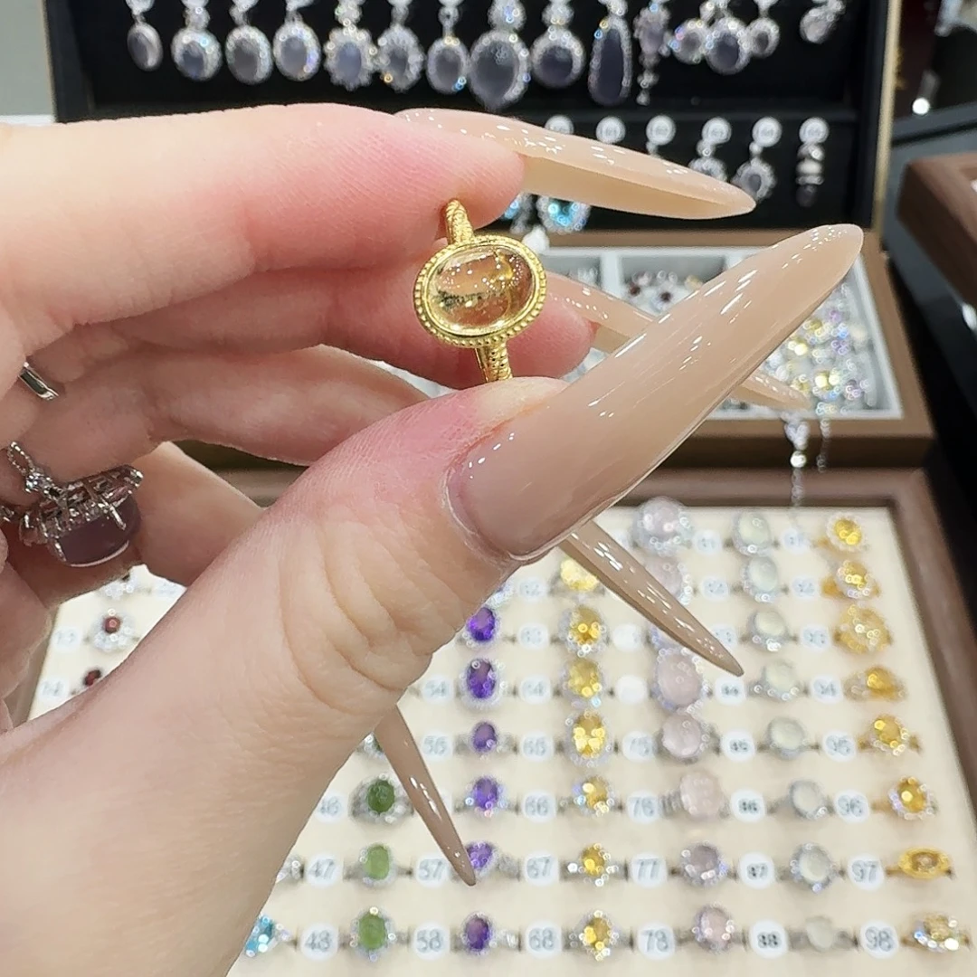 在***）戒指银S925镀金镶嵌黄晶