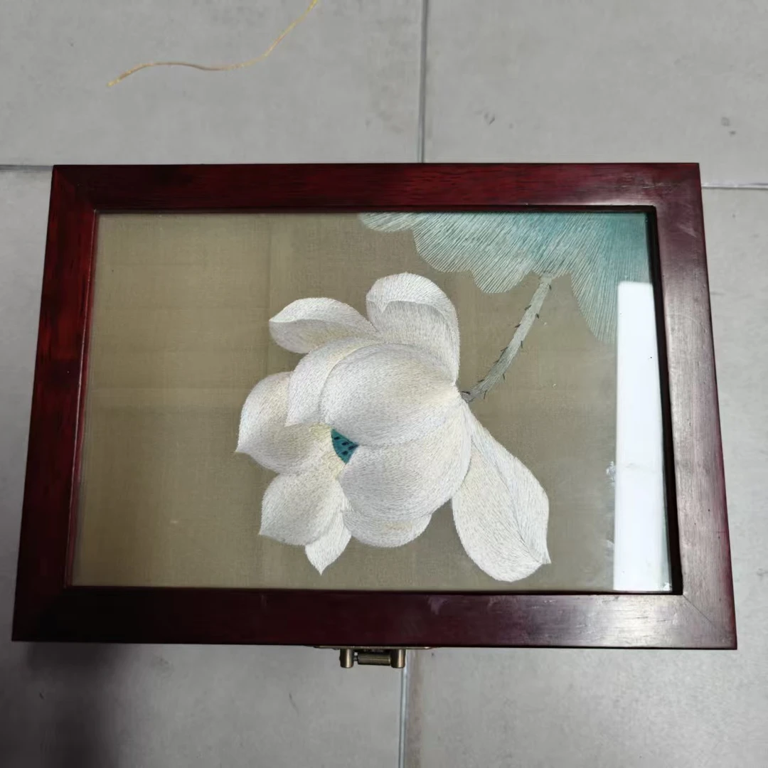 非遗苏绣纯手工花鸟图单层首饰盒