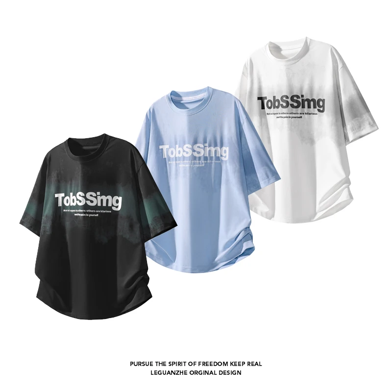 青少年美式短袖T恤2025夏季新款潮流百搭宽松休闲冰丝印花短袖T恤