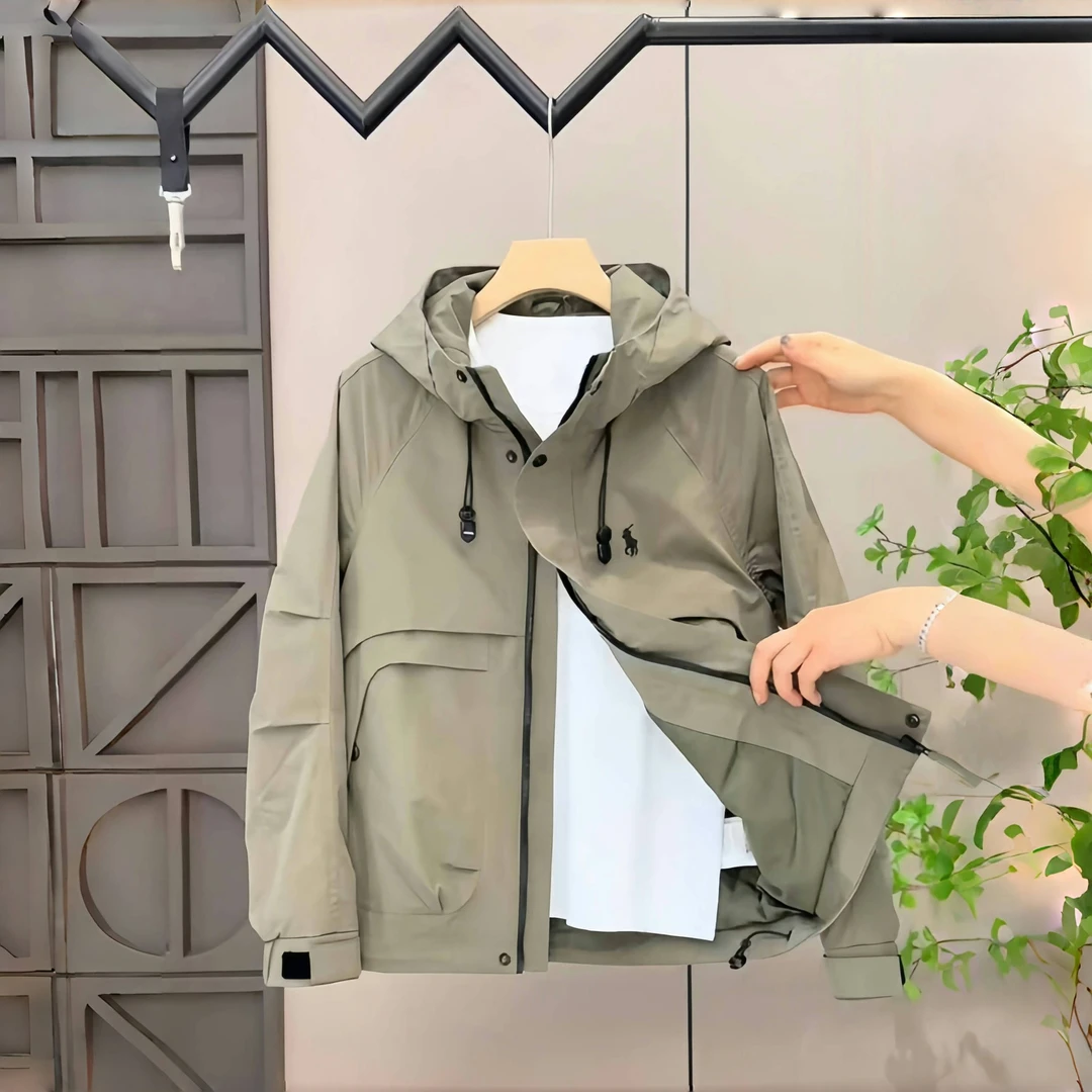 秋季新款男士连帽冲锋衣休闲夹克潮流百搭宽松户外防风工装款外套