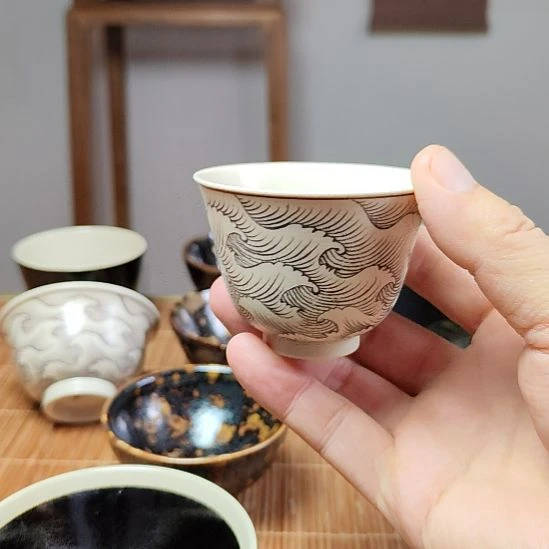 吉州窑海浪纹原矿手工主人杯铃铛杯