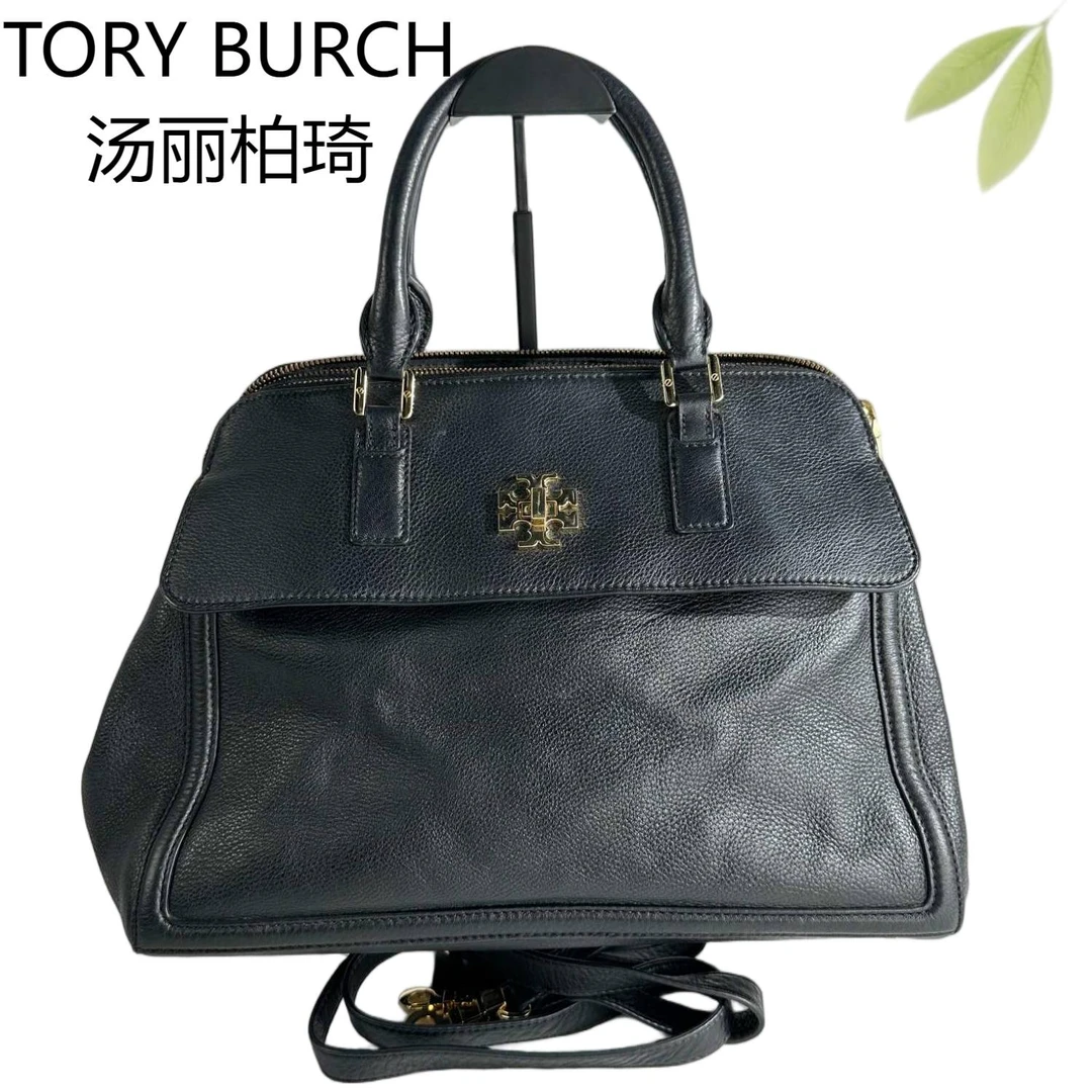95新 TORY BURCH/汤丽柏琦 黑金手提斜挎包G25804444底长35X25