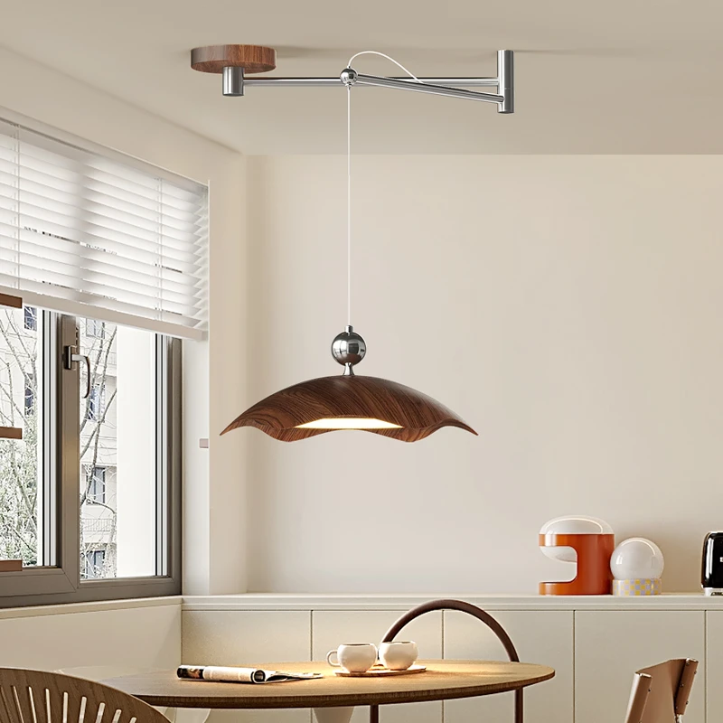 中古奶油风蛋壳摇摆臂餐厅吊灯简约可移位吧台茶室全光谱护眼吊灯