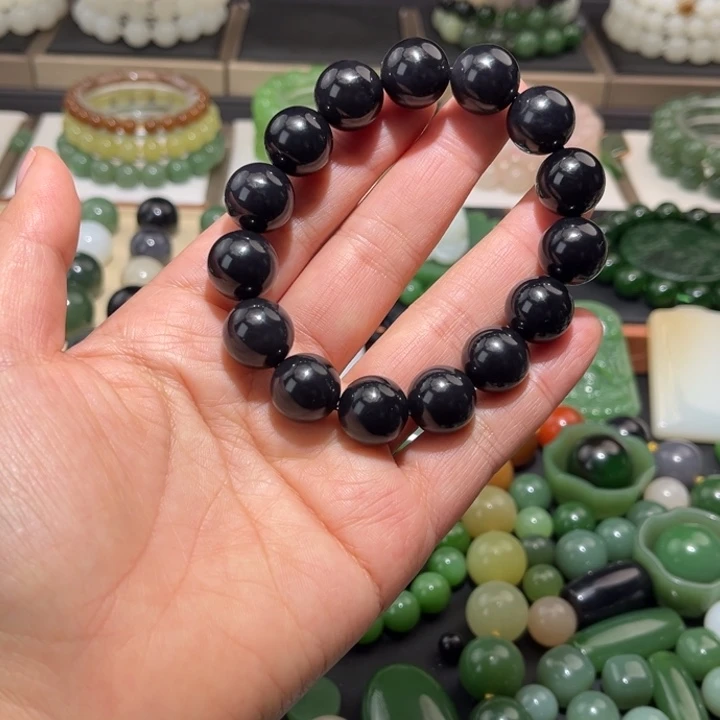 和田玉未镶嵌珠宝半成品卡14帝王紫手串