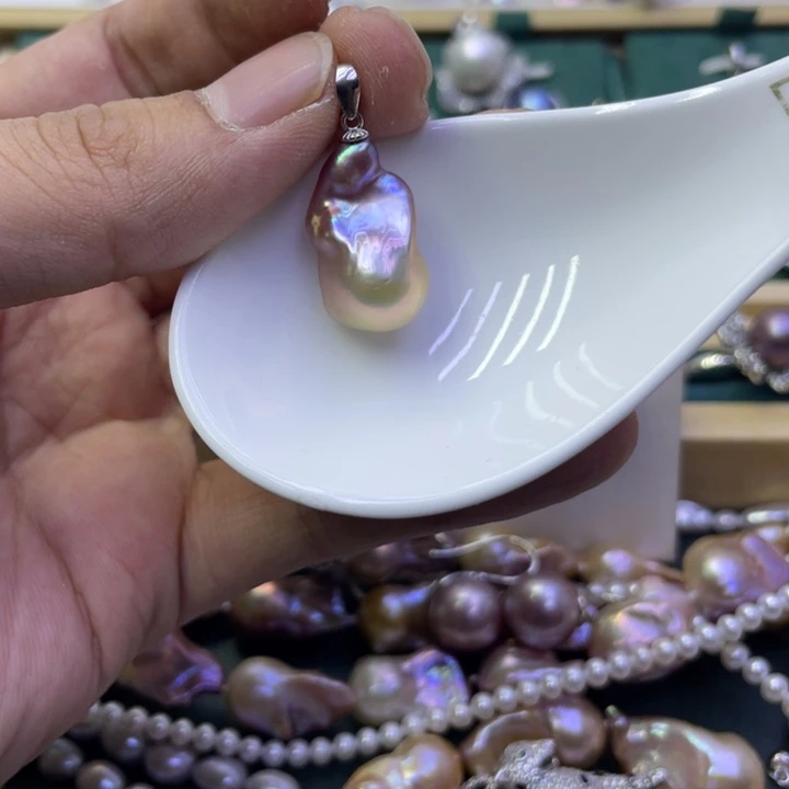 淡水珍珠吊坠(不含链)银S925镶嵌