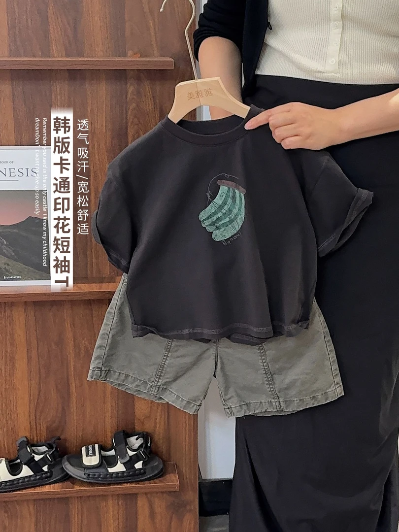 《夏上新》爆款香蕉T定制韩版男女童圆领T恤透气儿童短袖25XL1032