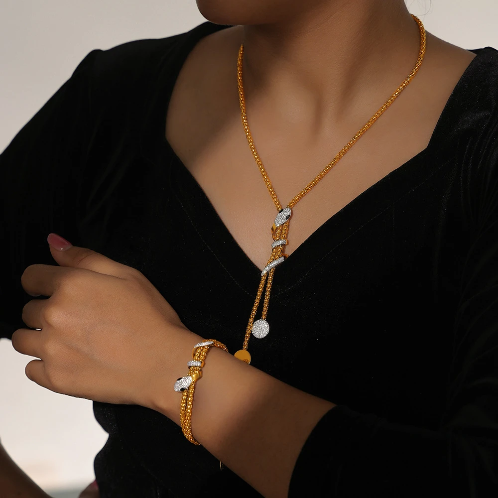 钛钢项链 蛇形镶钻复古首饰时尚长款钛钢项链手链