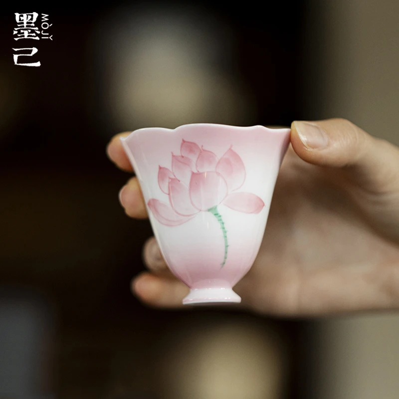 墨己 粉裳-清莲绽华-长卿棱口茶杯