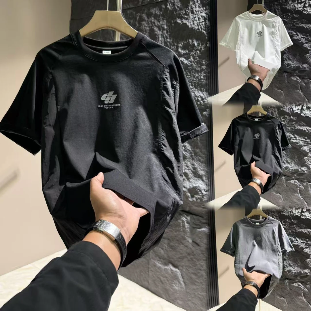 【热血青年82051春夏季新款潮牌结构拼接硅胶痞帅时尚休闲男士T恤