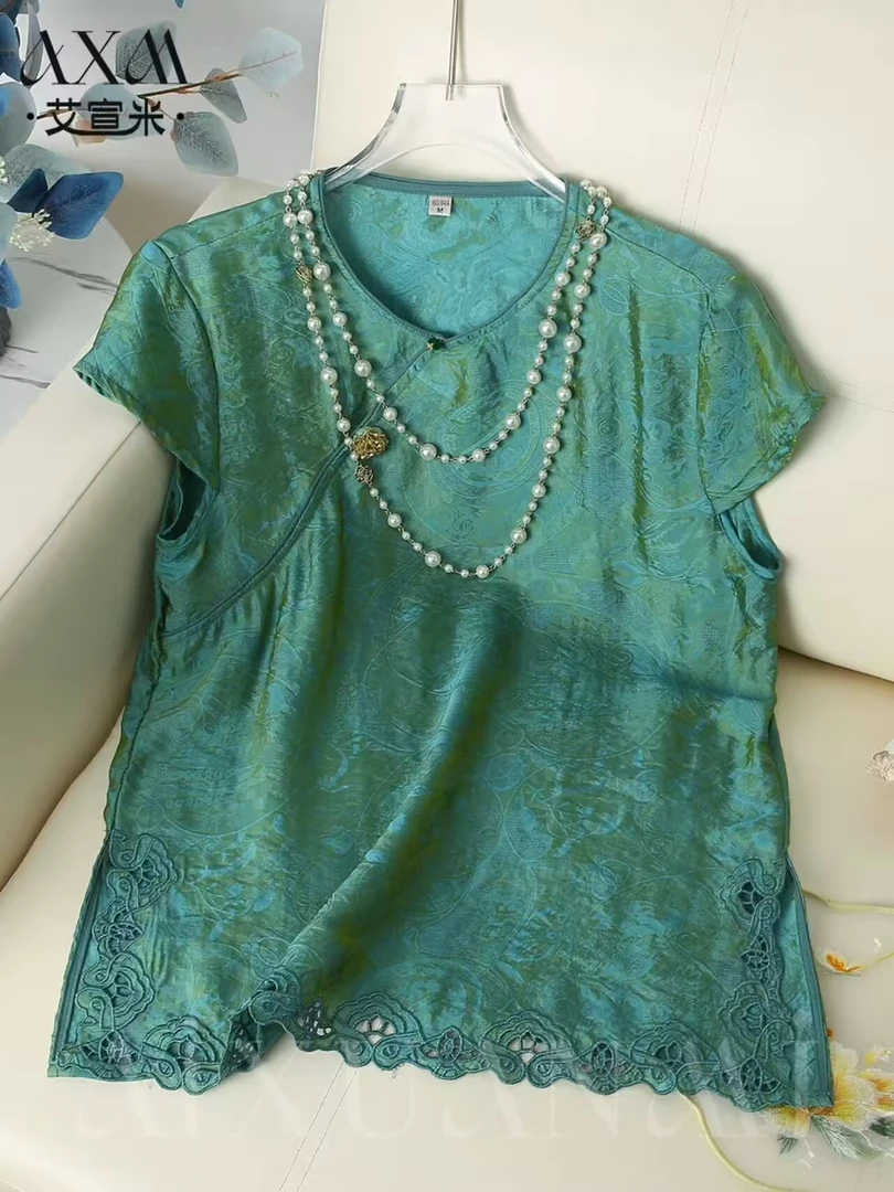 (669款）新中式国风提花盘扣气质百搭上衣小衫