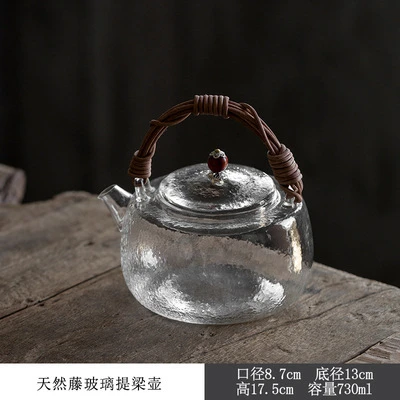 日式电陶炉煮茶器家用烧水壶玻璃茶壶加厚提梁壶禅意竹藤玻璃壶