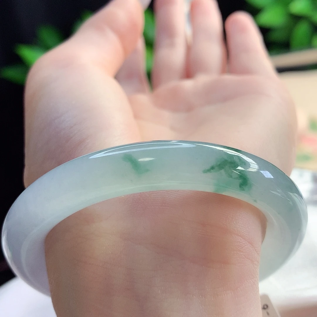 未镶嵌手镯翡翠天然A货翡翠55-56冰底挂锦上添花精致12号