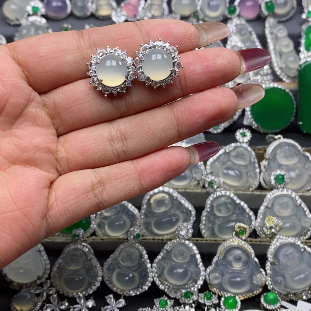 玛瑙/玉髓耳钉合金925银针