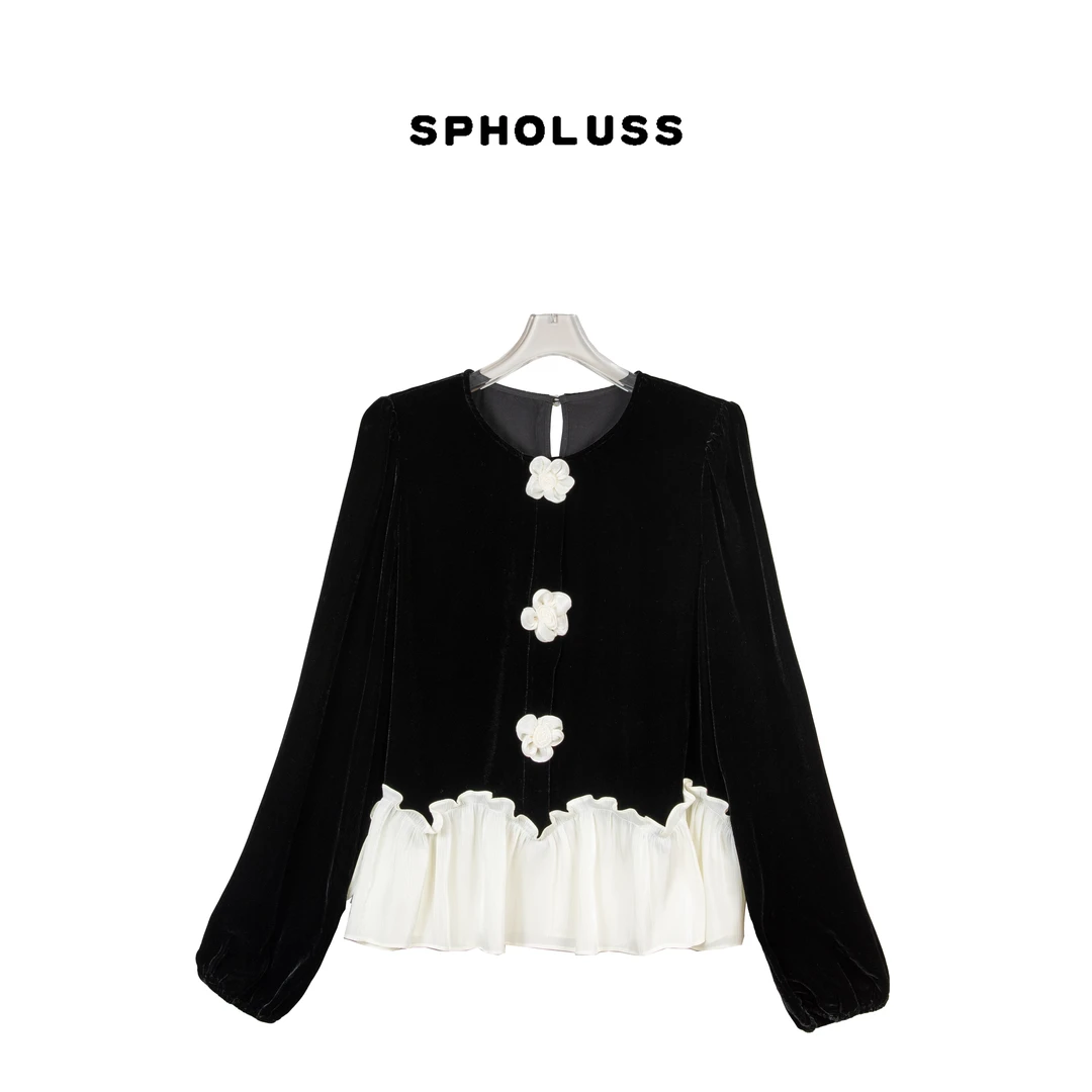 【丝芙玉禄】【A101】重磅100%真丝丝绒重工扣子立体花真丝丝绒上衣