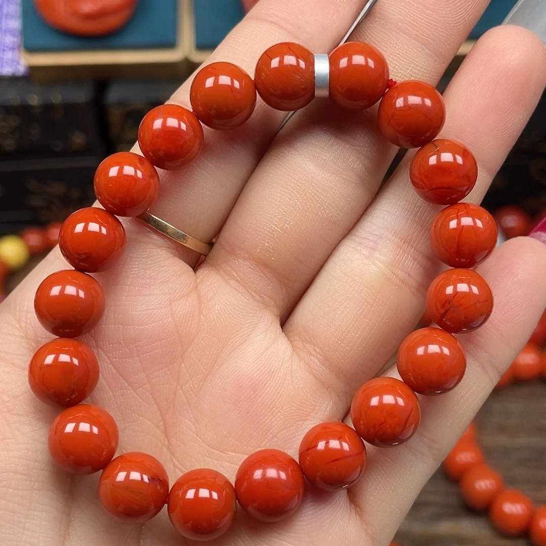 南红玛瑙未镶嵌手串瓦西满肉柿子红卡10mm+