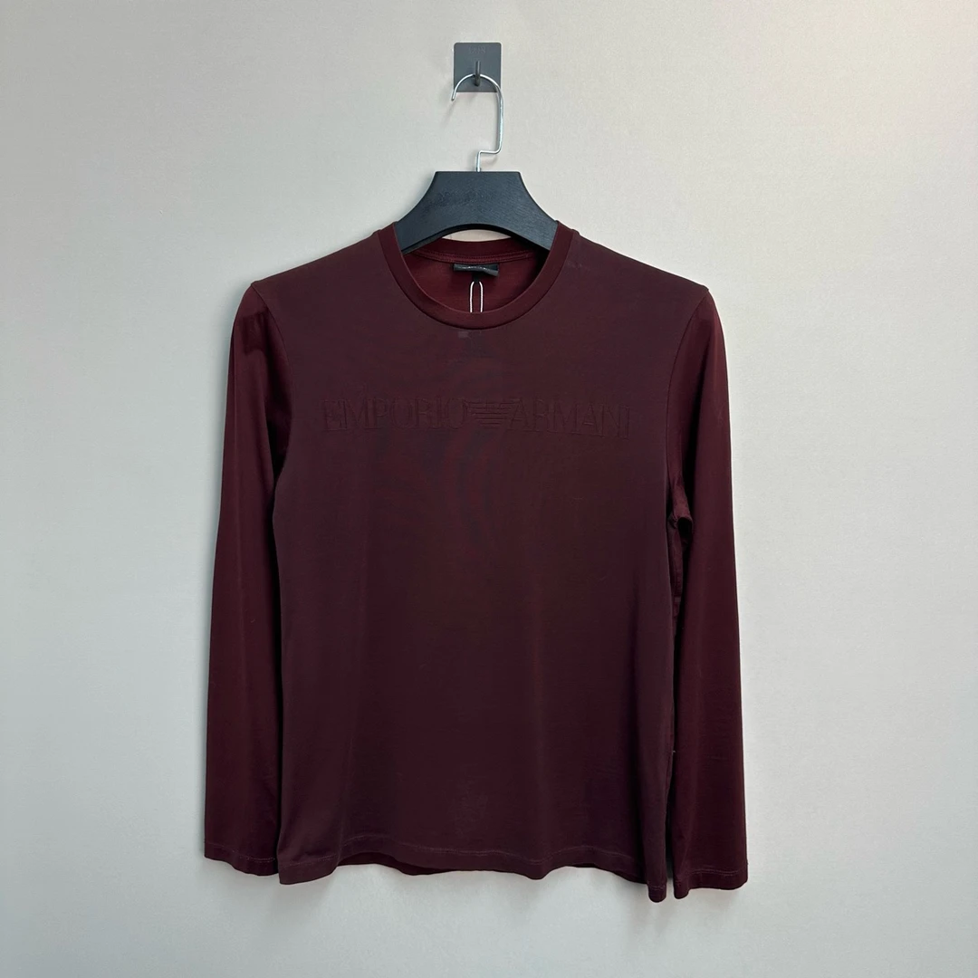 95新 GIORGIO ARMANI/阿玛尼 酒红色字母长袖/S码/公价1800