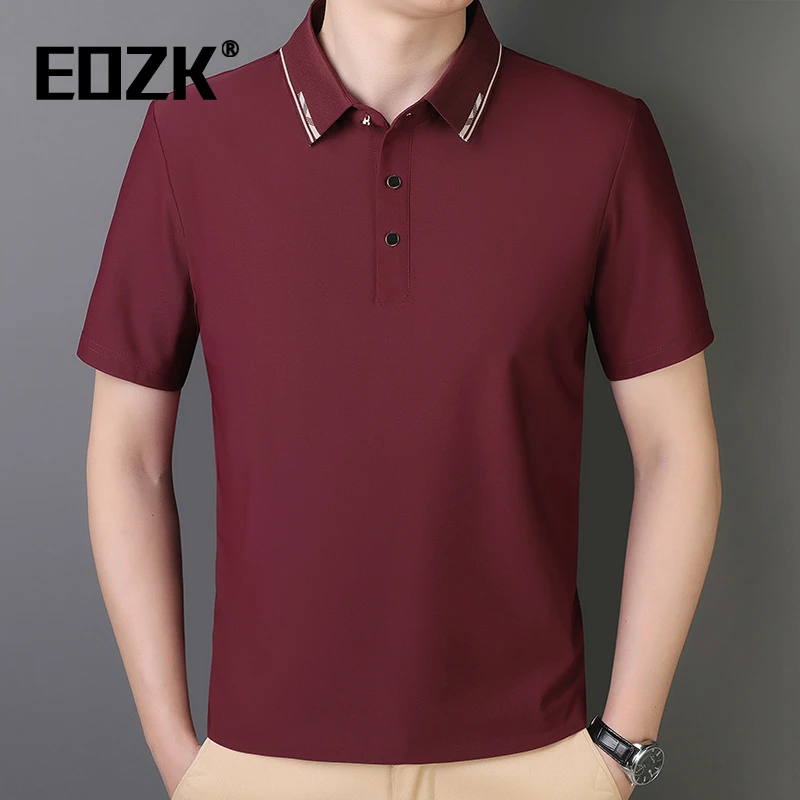 Eozk短袖t恤男夏宽松翻领冰丝薄款休闲中年爸爸polo衫加肥加大码T