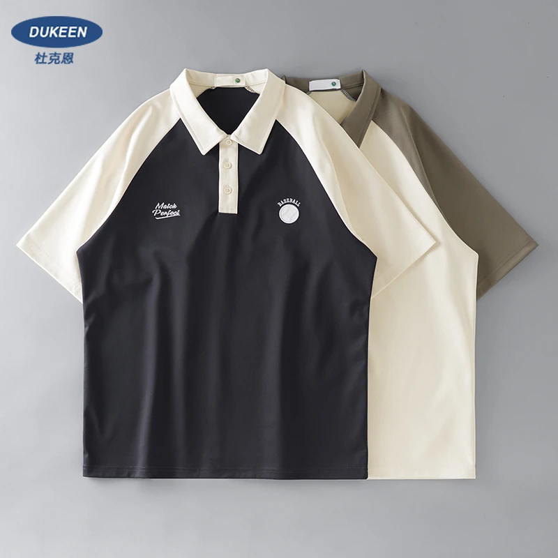杜克恩潮款刺绣短袖T恤男士夏季日系青春学院风宽松POLO领上衣女