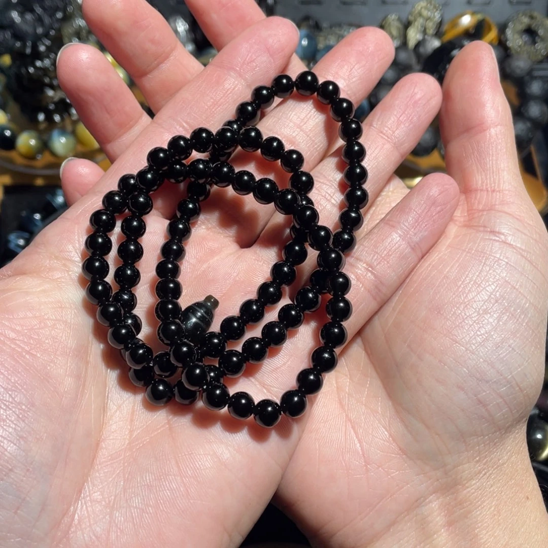 黑曜岩手串未镶嵌你****萌