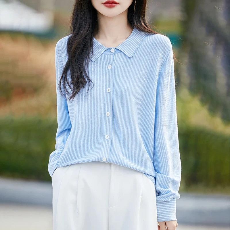 哥弟阿玛施正品秋季新款条纹长袖针织衫时尚百搭设计感开衫女上衣