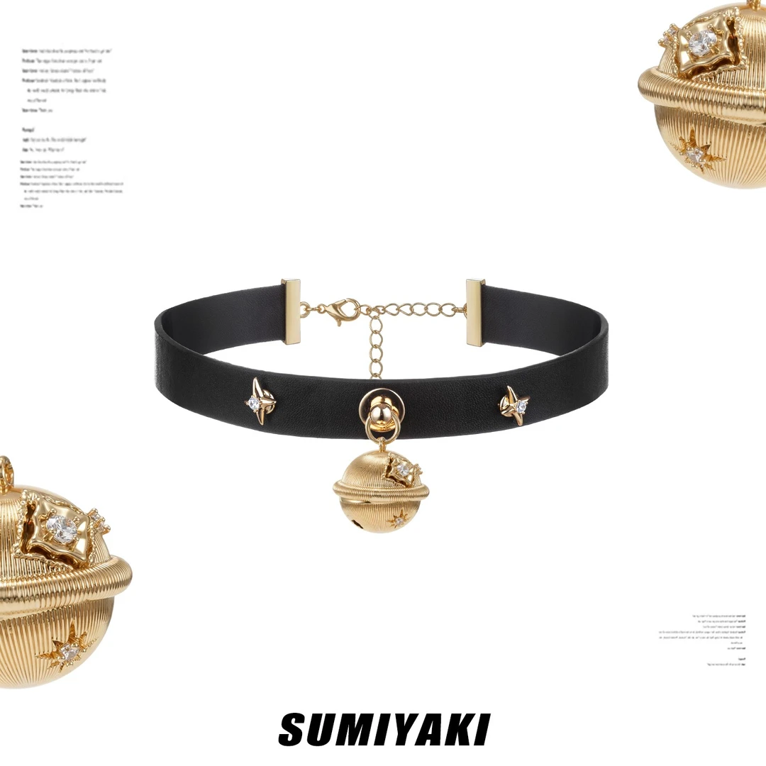 合金项链 SUMIYAKI 元旦新年铃铛皮革choker锁骨链