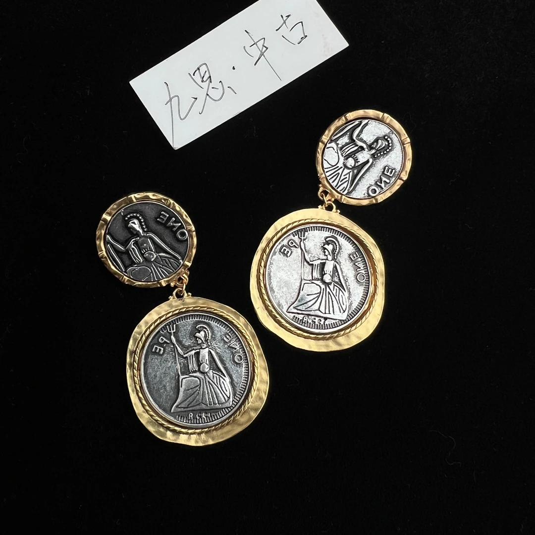 925银耳饰 925银耳饰 925银电镀耳饰 中古复古西洋宫廷古币头像造