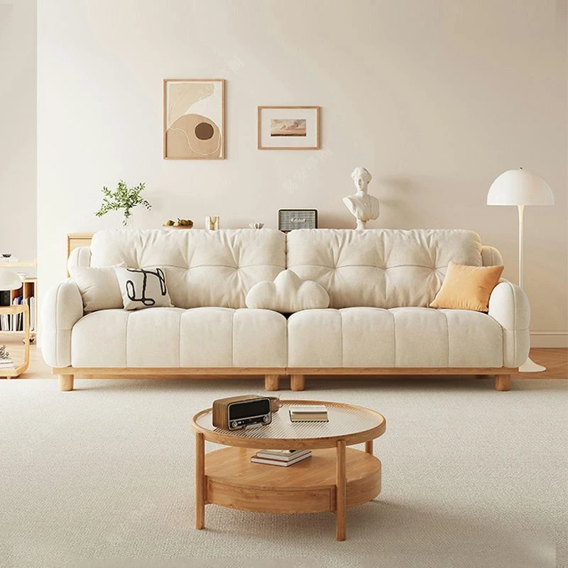 实木奶油风小户型云朵沙发日式简约白蜡木客厅钢琴键泡芙布艺沙发