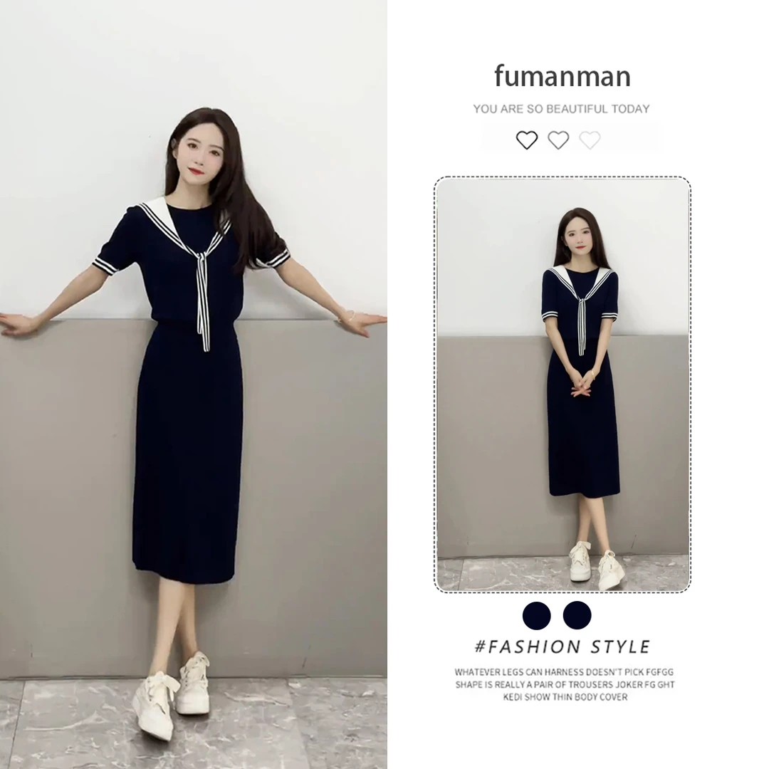 2025夏装搭配一整套盐系时尚气质轻熟小香风藏蓝色上衣半身裙套装