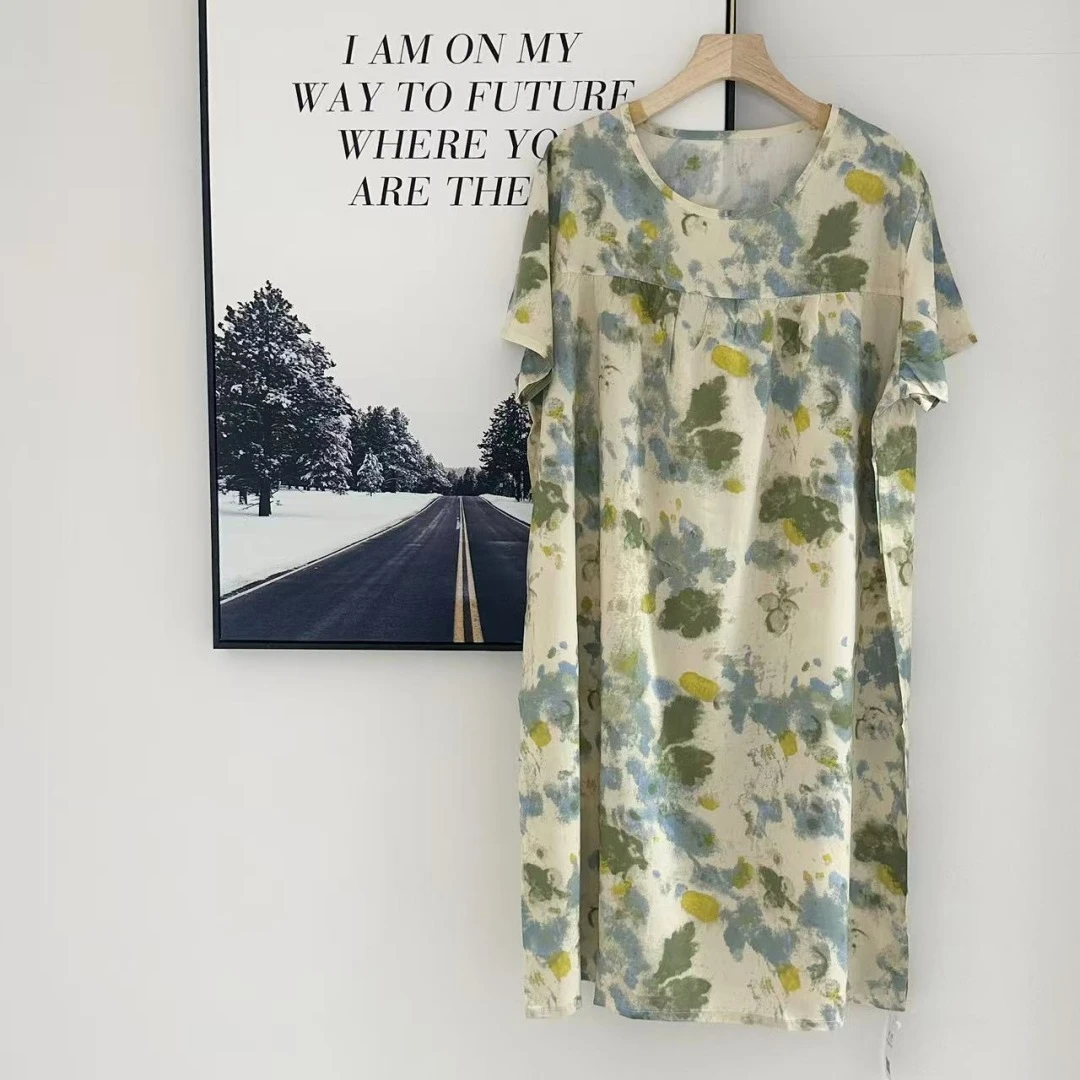 Yun Shen-「撤柜混纺花漾裙」 桑蚕丝东方禅意连衣裙-DC