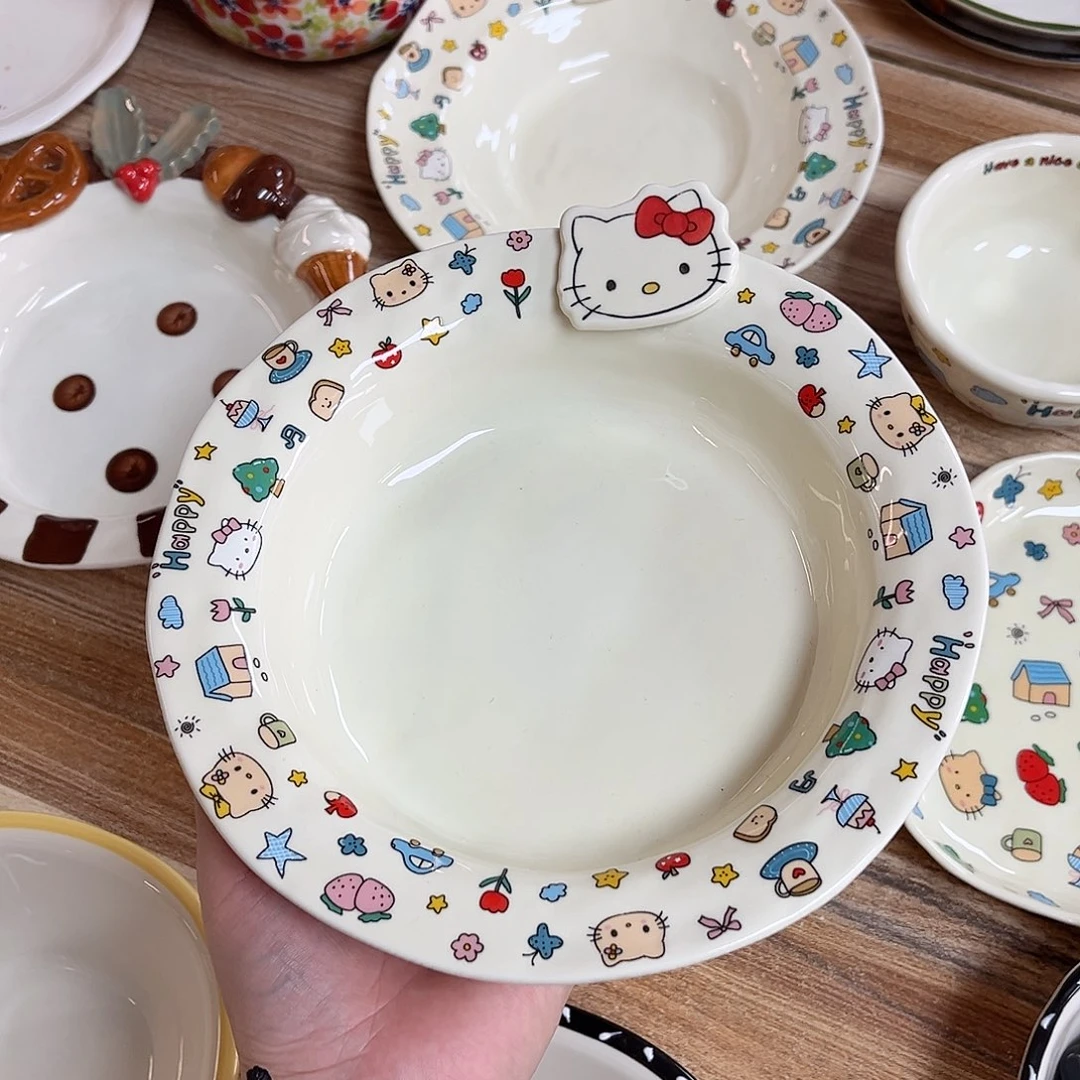 陶瓷8寸草帽盘凯蒂猫陶瓷餐具