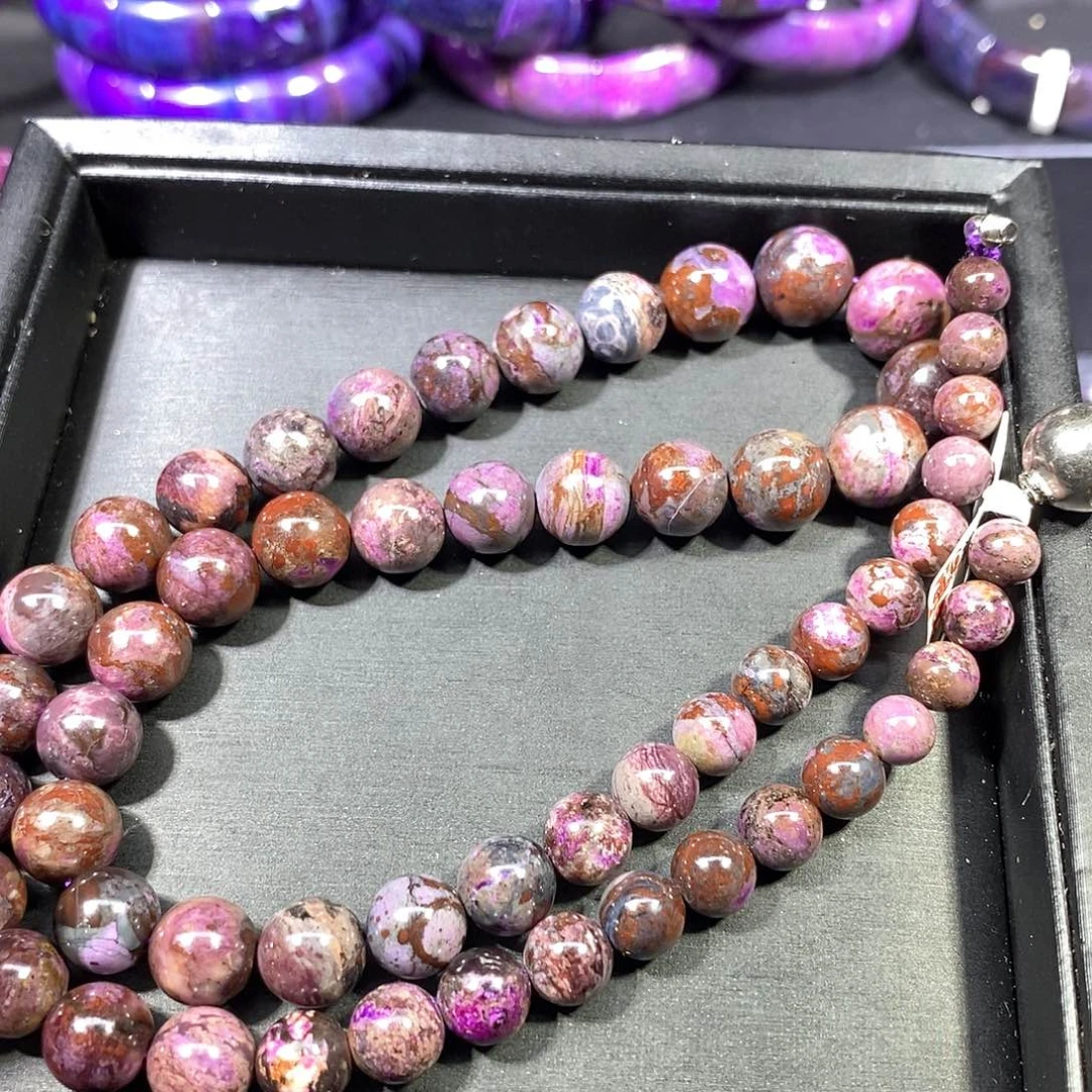 苏纪石（舒俱来）未镶嵌南非舒俱来泥地樱花圆珠塔链