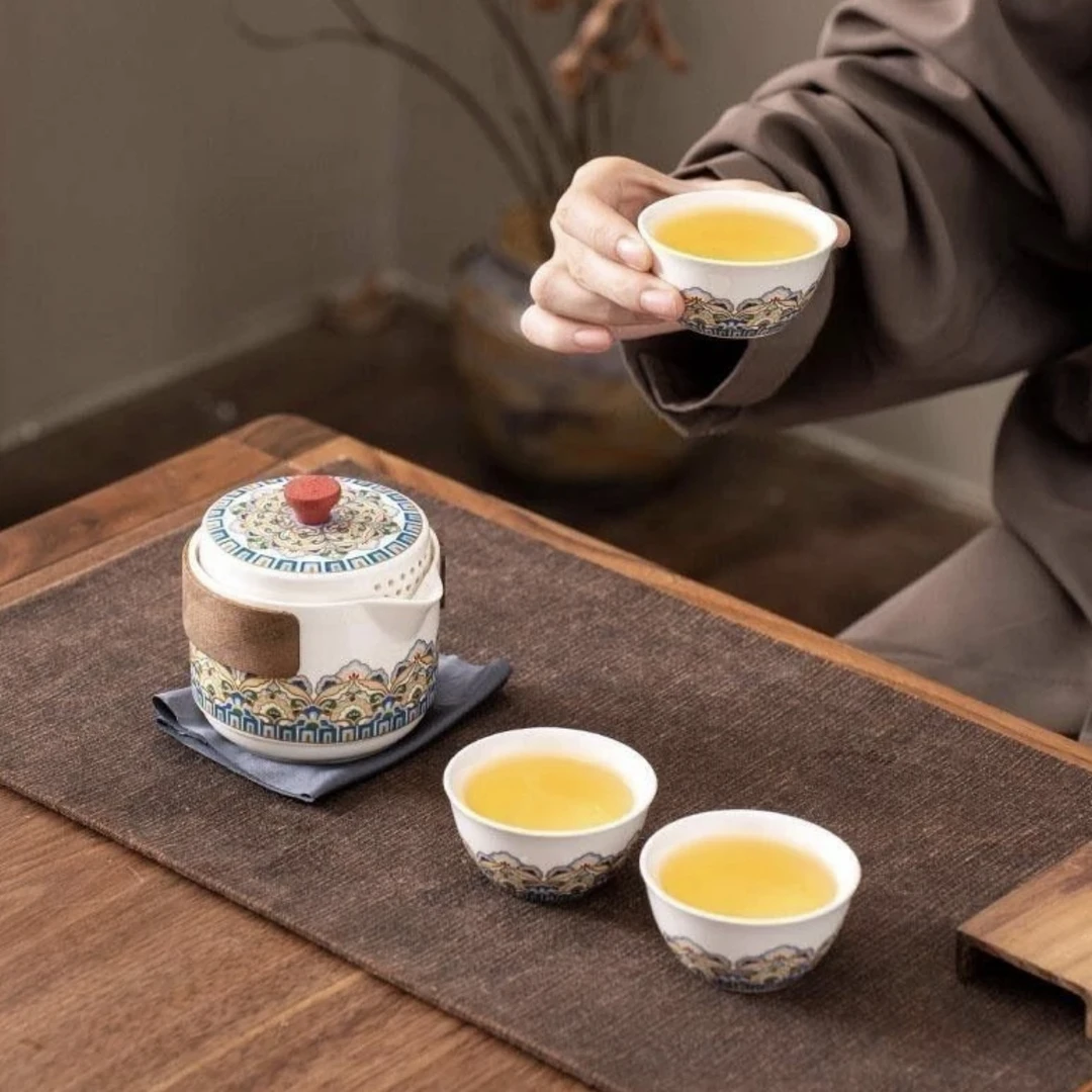珐琅万象花 敦煌【白】一壶三杯C0933