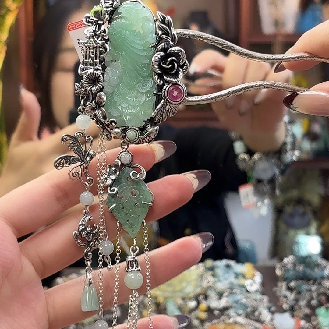 翡翠银S925镶嵌挂件