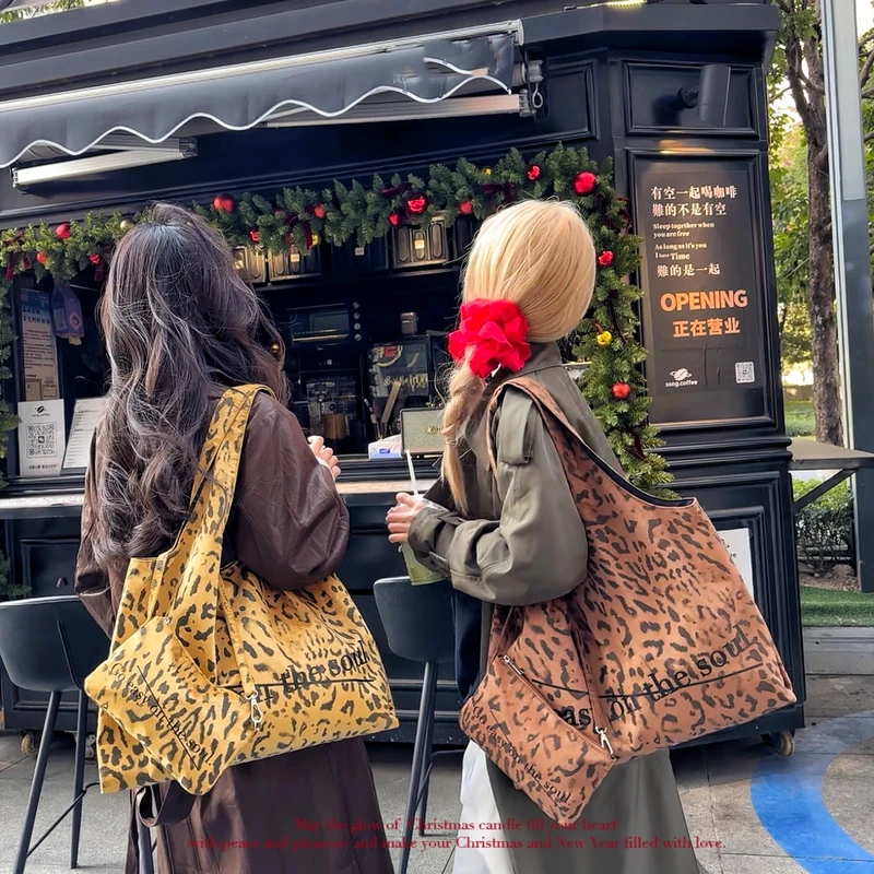 2025新款原创韩系豹纹时尚大容量单肩托特子母大包