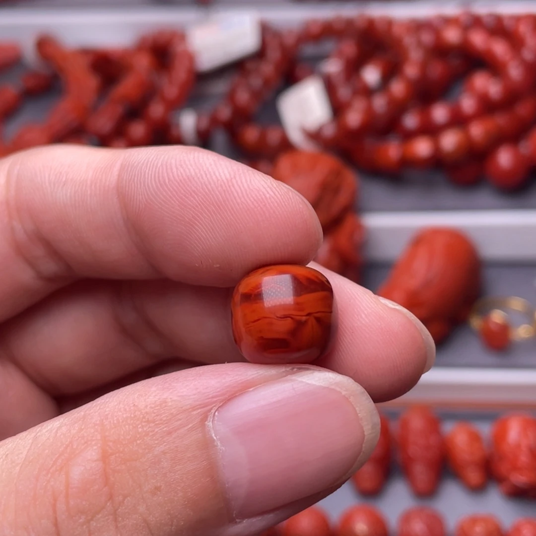 袪***明南红玛瑙南红玉石手串配饰未镶嵌L13mm瓦西柿子红老型单珠