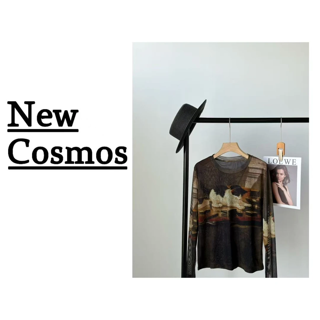 【NEW COSMOS】长袖猫咪印花常规款设计师圆领休闲女性秋季 H0791