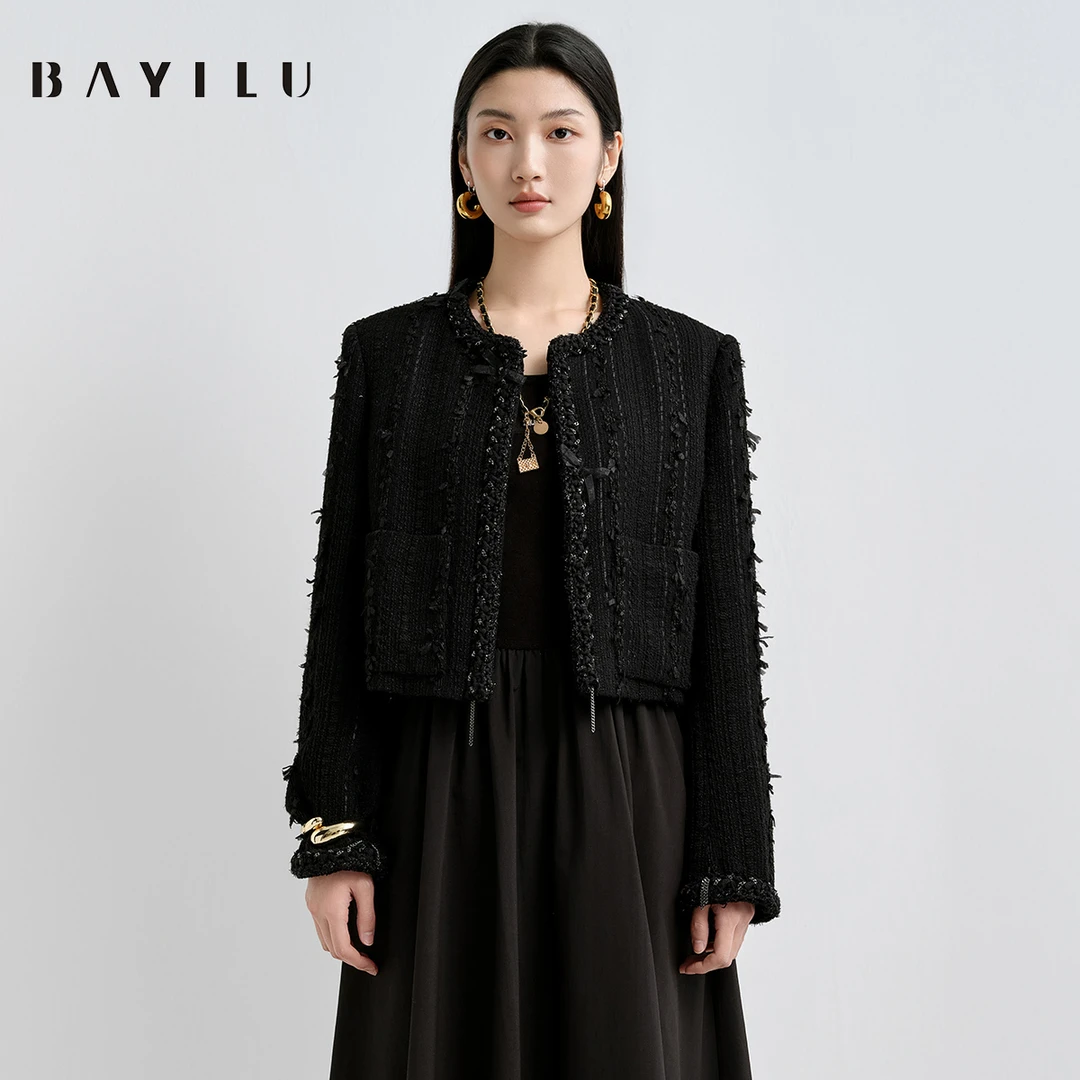 【丽姐】芭依璐2025春季小香风外套女短款91W5920(颜色不同面料)