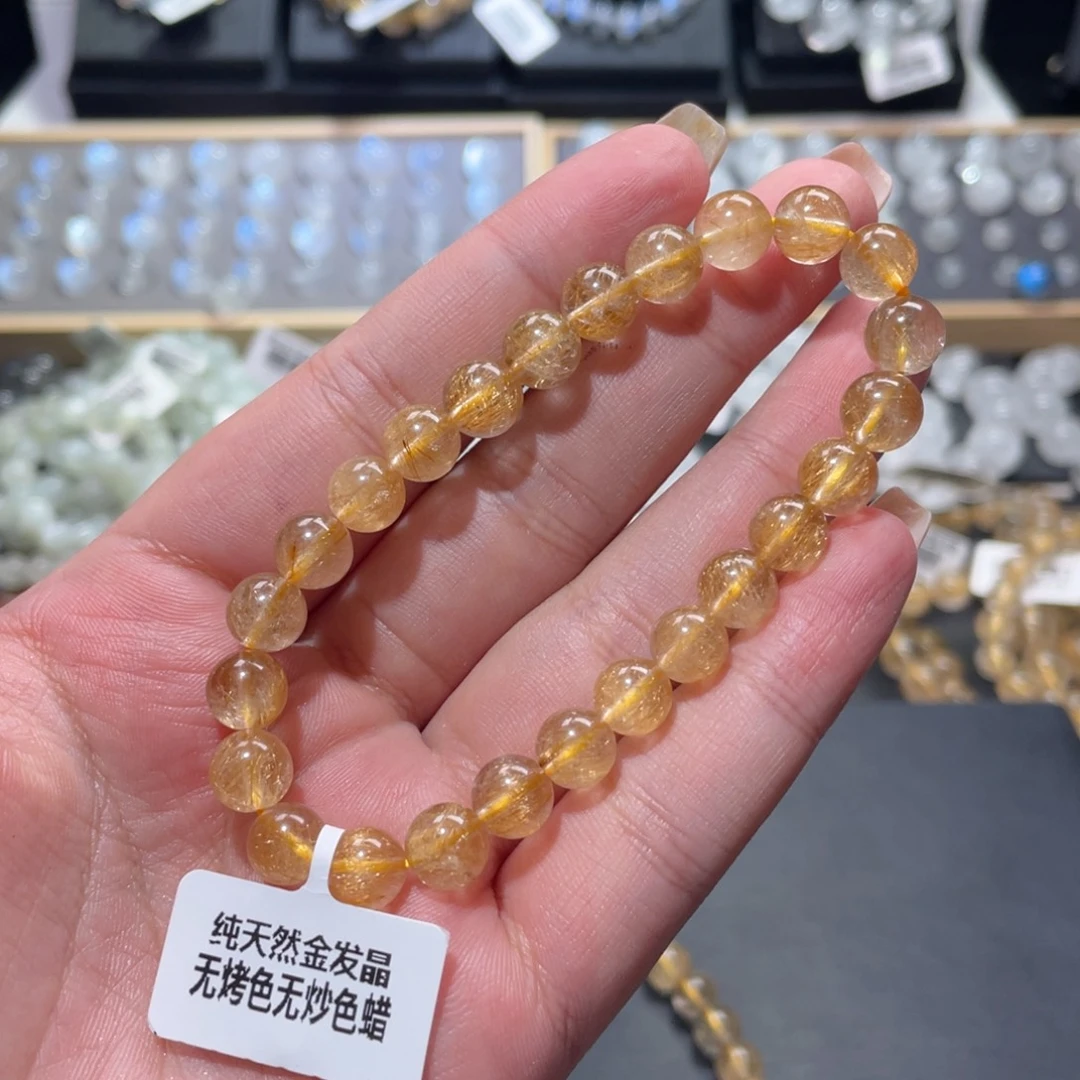 薄***信未镶嵌手链水晶维纳斯金发晶手链8mm