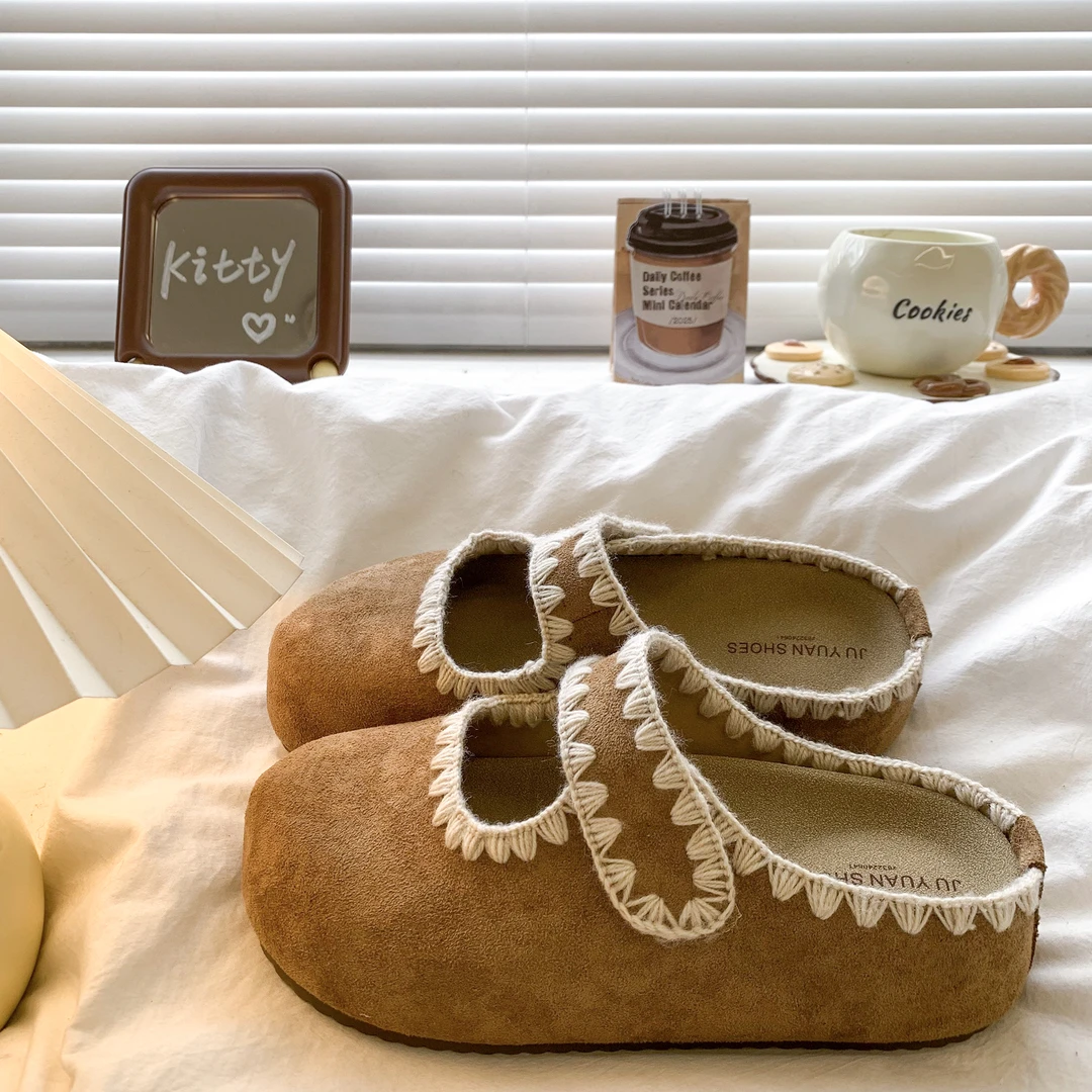 厚底内增高勃肯鞋包头半拖鞋女外穿2025秋季新款刺绣玛丽珍博肯鞋