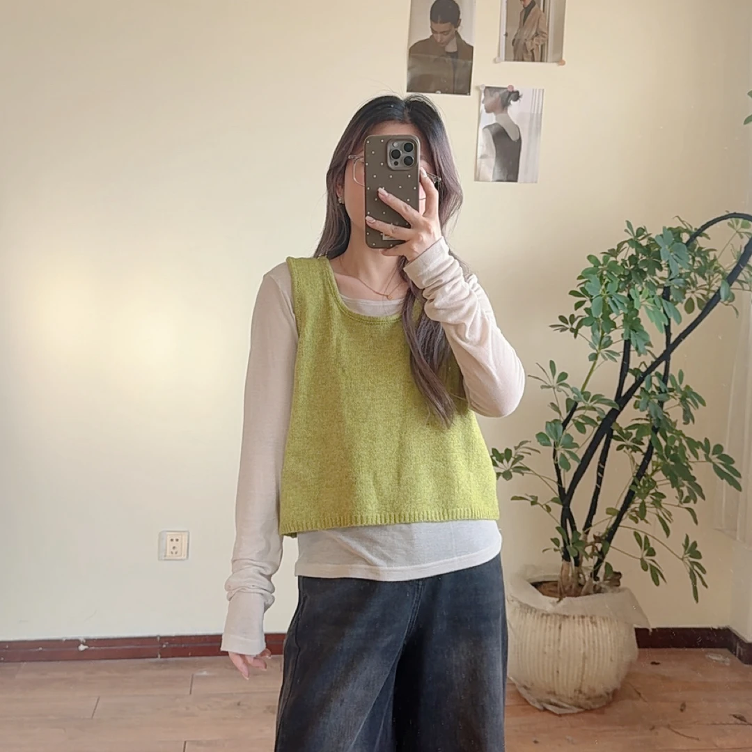 小思 秋季新款套装 真两件马甲+打底 两件套