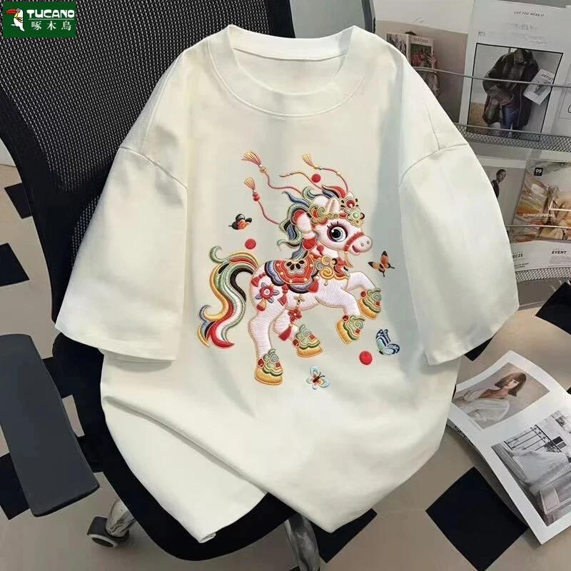 啄木鸟夏季新款潮牌重磅纯棉短袖T恤男士百搭大码宽松圆领上衣服