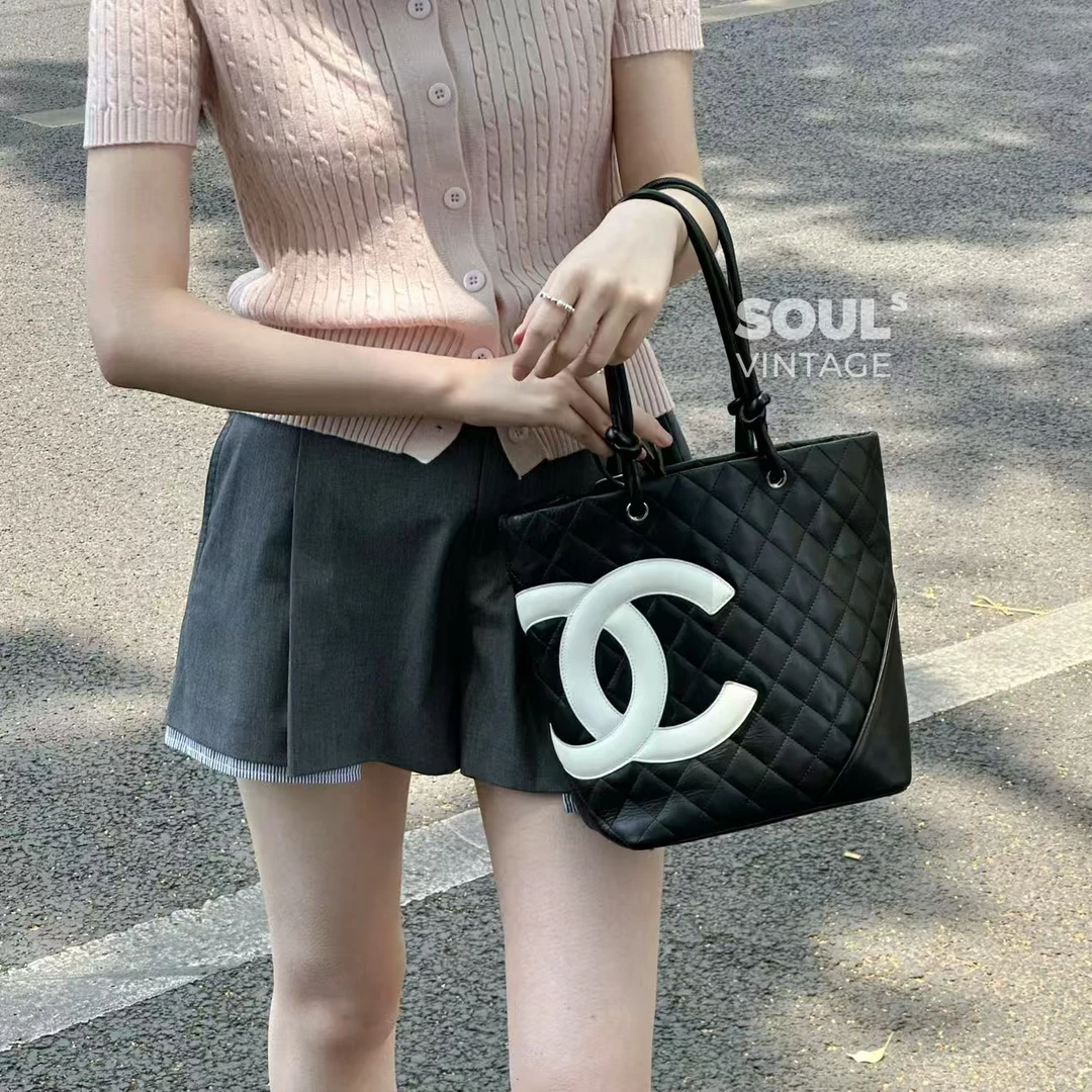 95新 Chanel/香奈儿 Chanel 黑白牛皮 康鹏菜篮子/675562970
