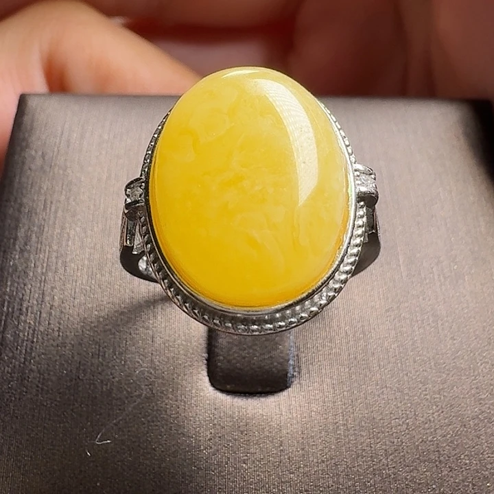 蜜蜡银S925镶嵌戒指戒指