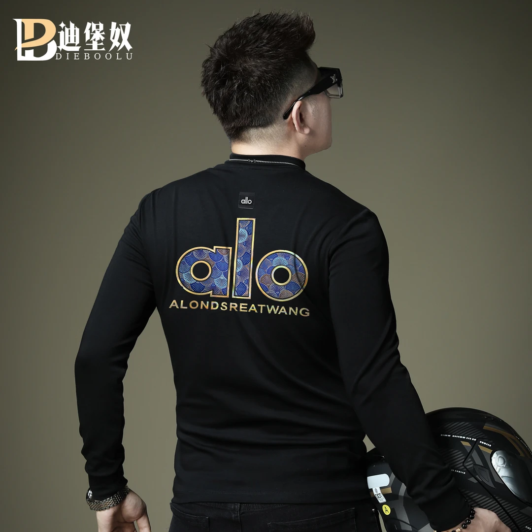 欧货高端潮牌2025新款男士长袖t恤半高领打底衫亮片字母印花男装