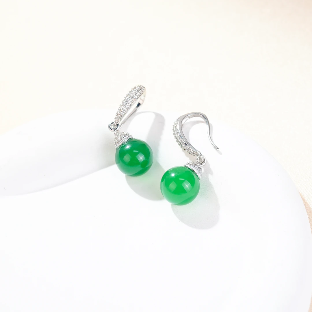 铜合金合成锆石耳饰 优雅气质大气轻奢女士耳饰-7220时尚绿色简约