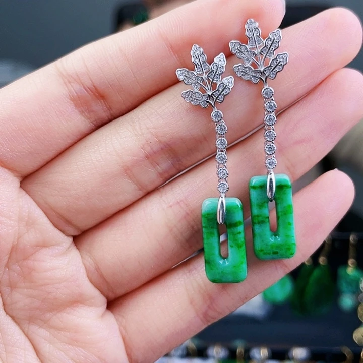 翡翠耳饰银S925镶嵌饰品